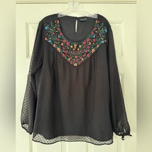 torrid Black Sheer Blouse with Colorful Floral Neckline